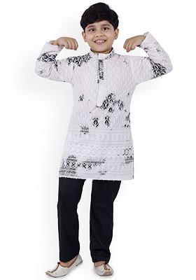 Boys Ethnic Motifs Embroidered Straight Thread Work Kurta With Pyjamas
