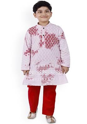 Boys Ethnic Motifs Embroidered Straight Thread Work Kurta With Pyjamas