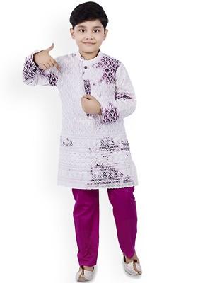 Boys Ethnic Motifs Embroidered Straight Thread Work Kurta With Pyjamas