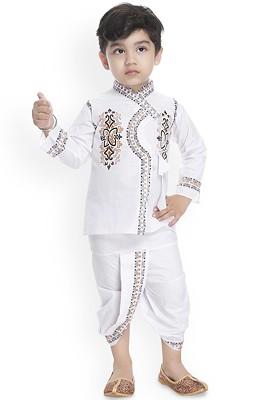 Boys Floral Embroidered Regular Thread Work Straight Kurti With Patiala