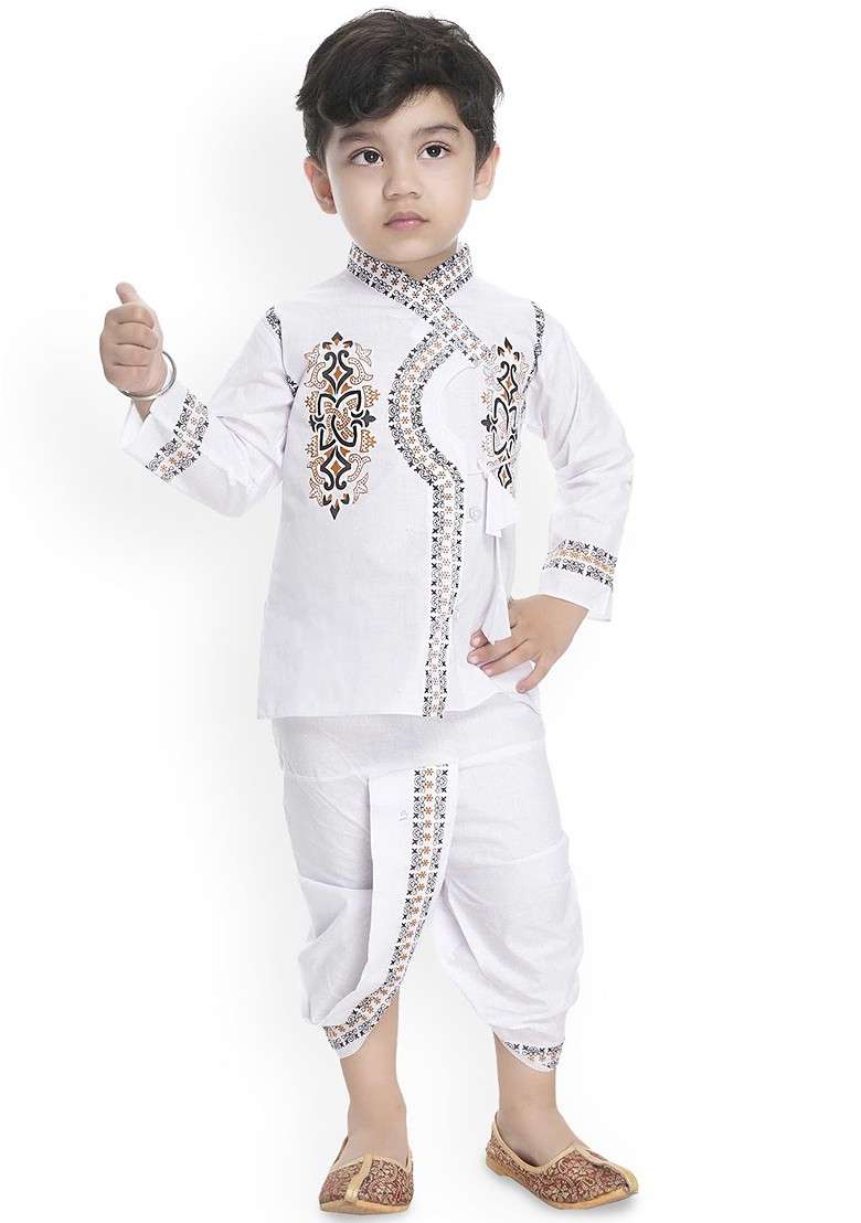Boys Floral Embroidered Regular Thread Work Straight Kurti With Patiala - Indya