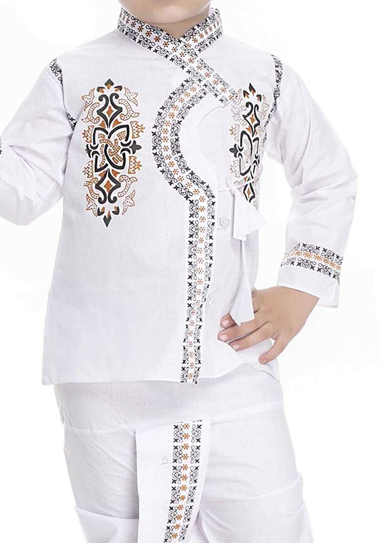 Boys Floral Embroidered Regular Thread Work Straight Kurti With Patiala - Indya