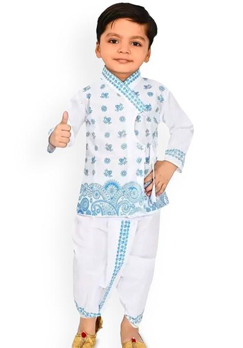 Boys Ethnic Motifs Printed Angrakha Kurta With Dhoti Pants — view on Indya