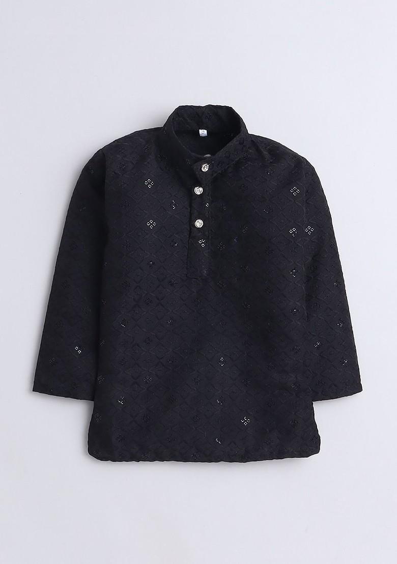 Boys Embroidered Regular Thread Work Pure Cotton Kurta With Trousers - Indya