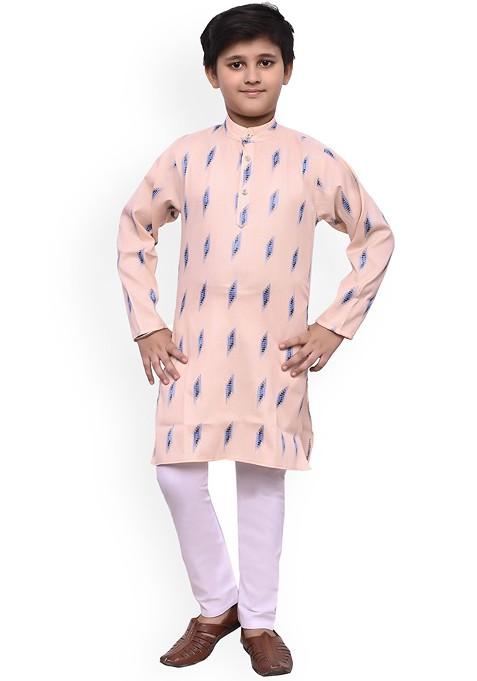 Boys Geometric Printed Regular Straight Kurta With Pyjamas