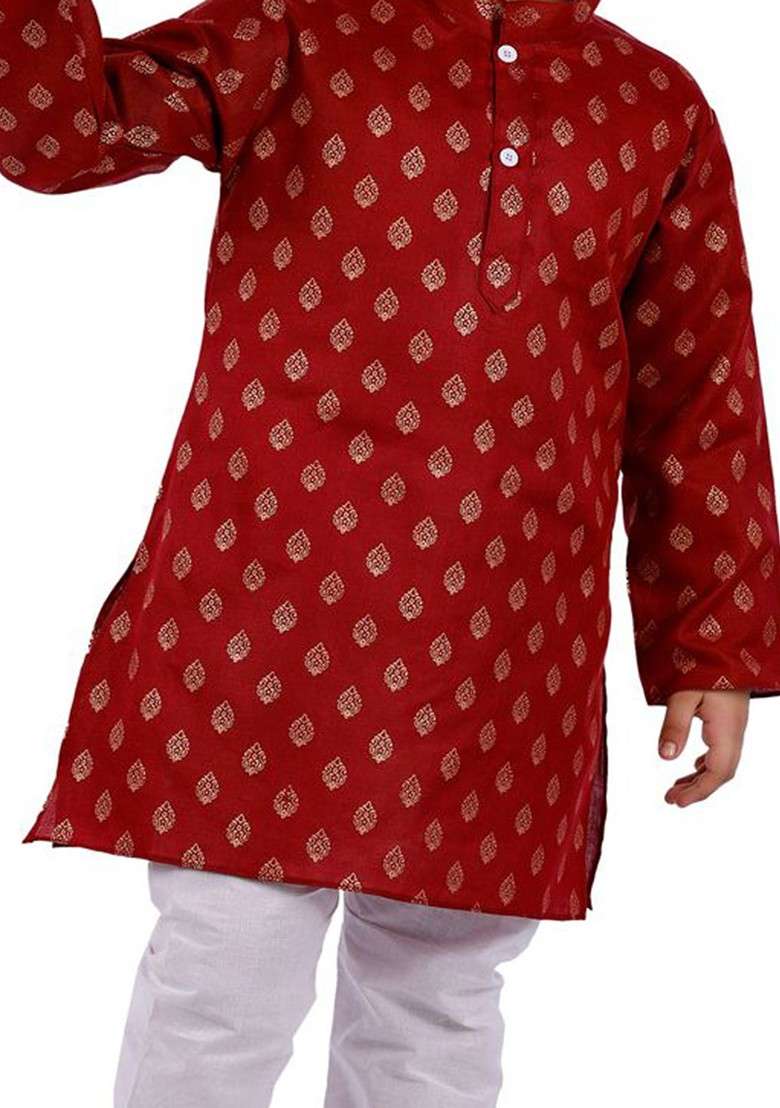 Boys Floral Regular Kurta With Trousers - Indya