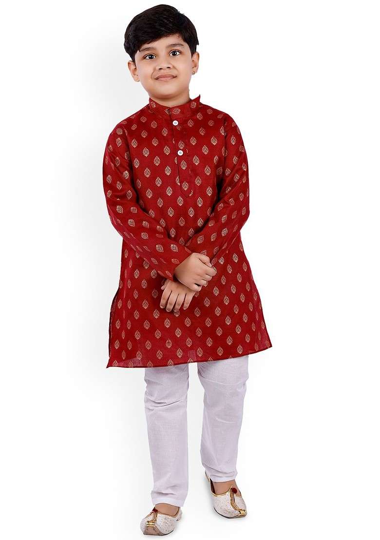 Boys Floral Regular Kurta With Trousers - Indya