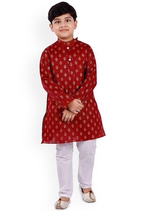 Boys Floral Regular Kurta With Trousers — view on Indya