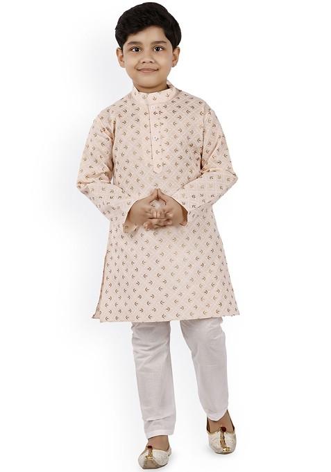 Boys Ethnic Motifs Printed Regular Kurta With Pyjamas — view on Indya