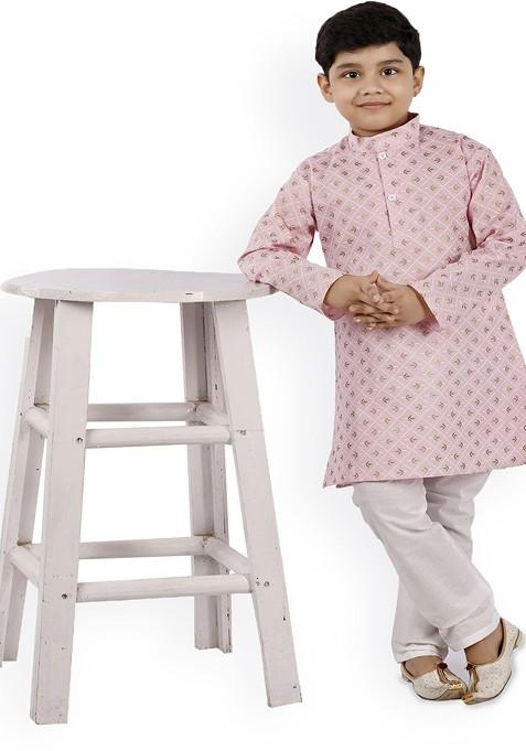 Boys Floral Printed Regular Kurta With Trousers