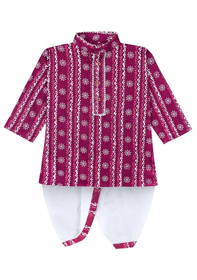 Boys Ethnic Motifs Printed Mandarin Collar Kurta With Dhoti Pants - Indya