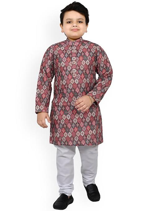 Boys Ethnic Motifs Printed Regular Kurta With Pyjamas — view on Indya