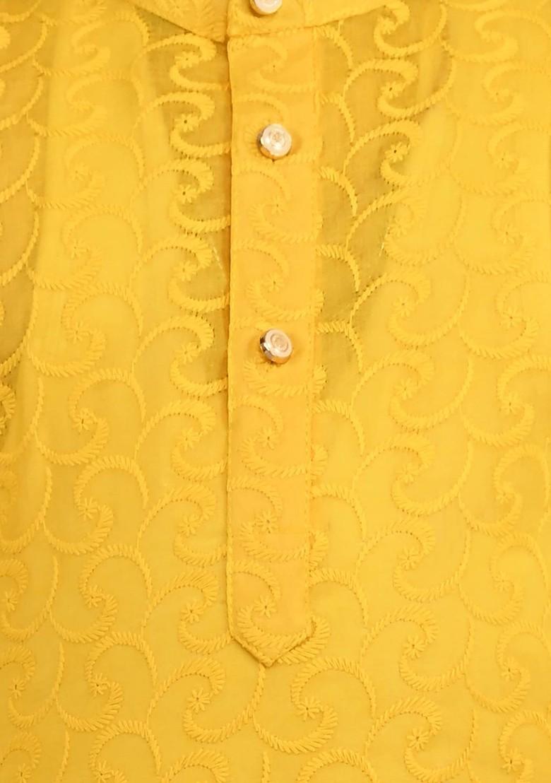 Boys Floral Embroidered Regular Thread Work Kurta With Pyjamas - Indya