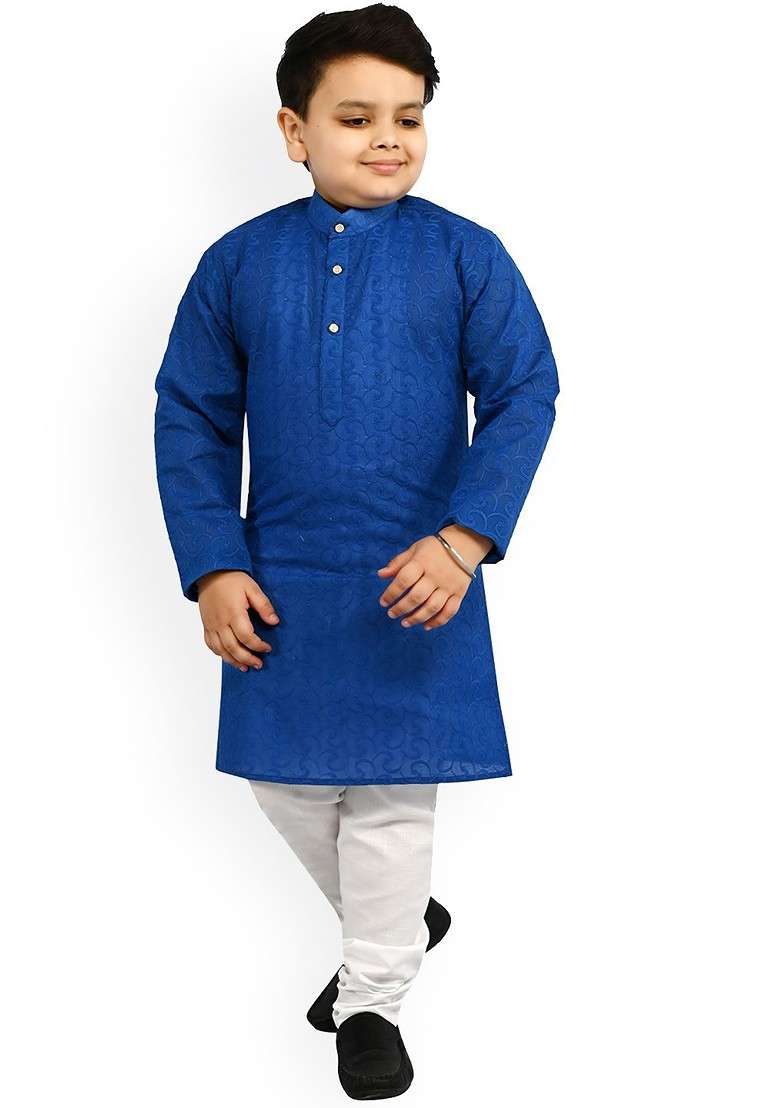Boys Ethnic Motifs Embroidered Regular Thread Work Kurta With Pyjamas - Indya
