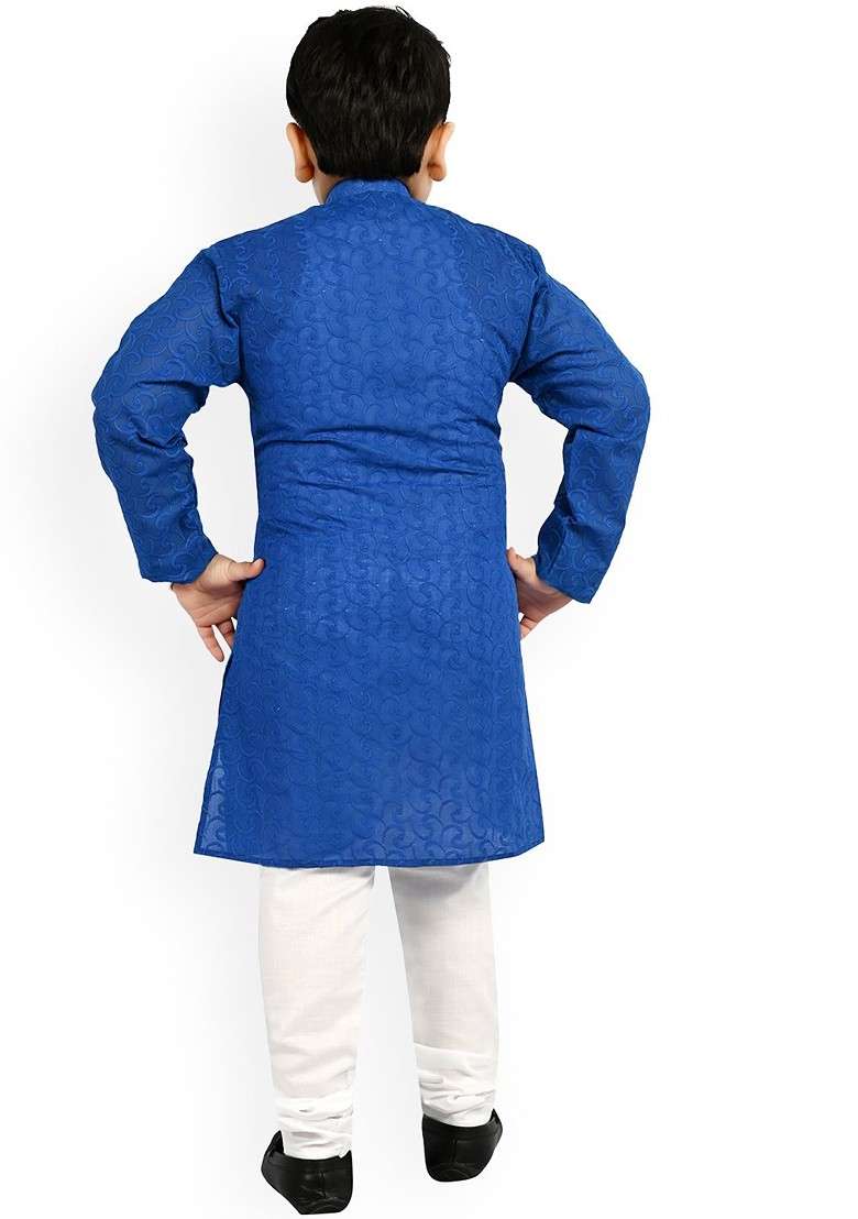Boys Ethnic Motifs Embroidered Regular Thread Work Kurta With Pyjamas - Indya
