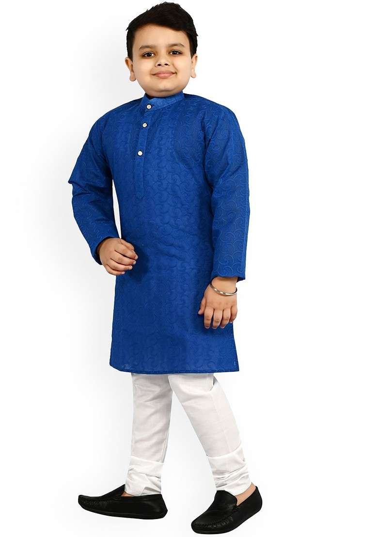 Boys Ethnic Motifs Embroidered Regular Thread Work Kurta With Pyjamas - Indya