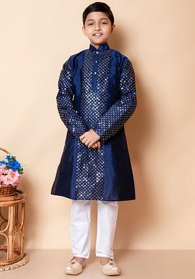 Boys Floral Embroidered Regular Sequinned Kurta And Pyjamas
