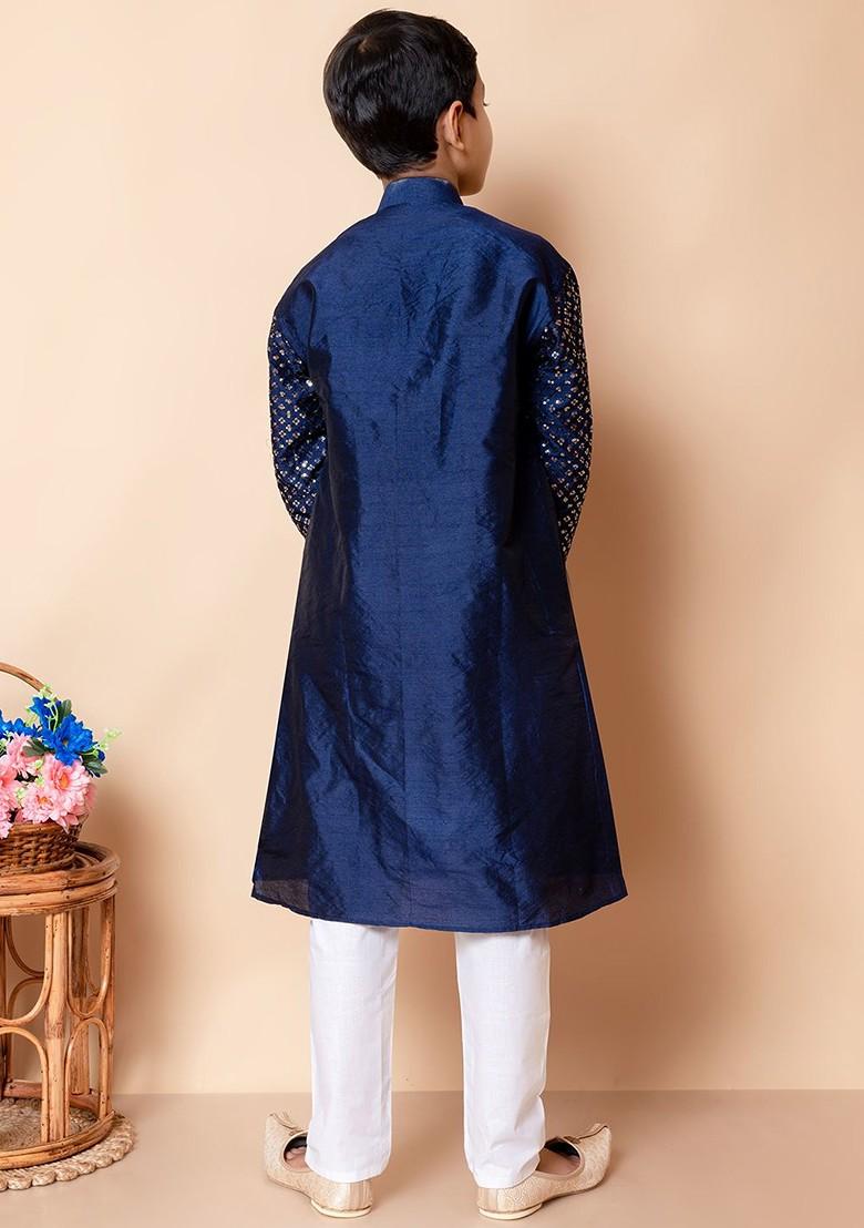 Boys Floral Embroidered Regular Sequinned Kurta And Pyjamas - Indya