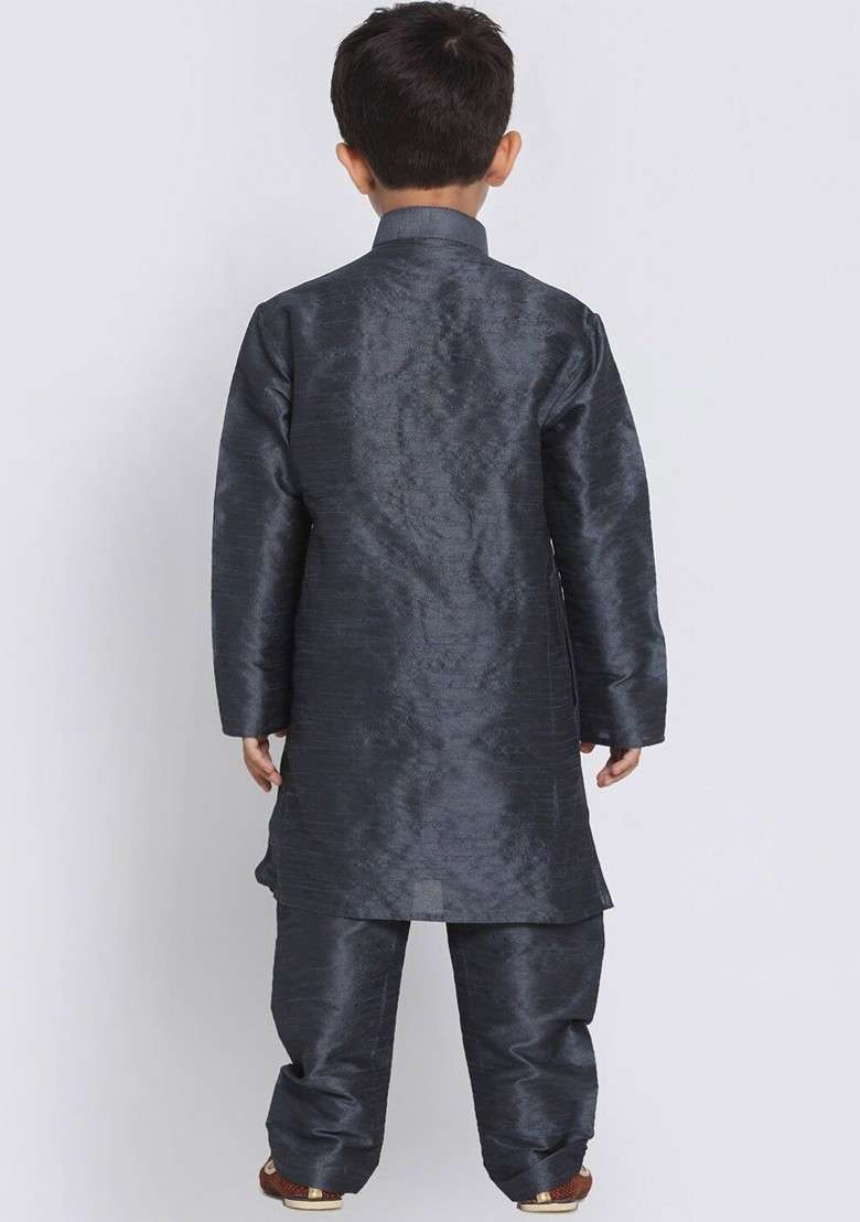 Boys Mandarin Collar Straight Kurta With Pyjamas - Indya
