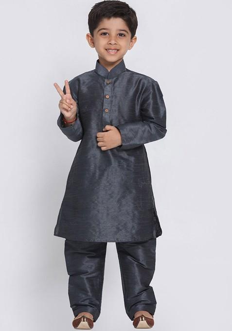 Boys Mandarin Collar Straight Kurta With Pyjamas