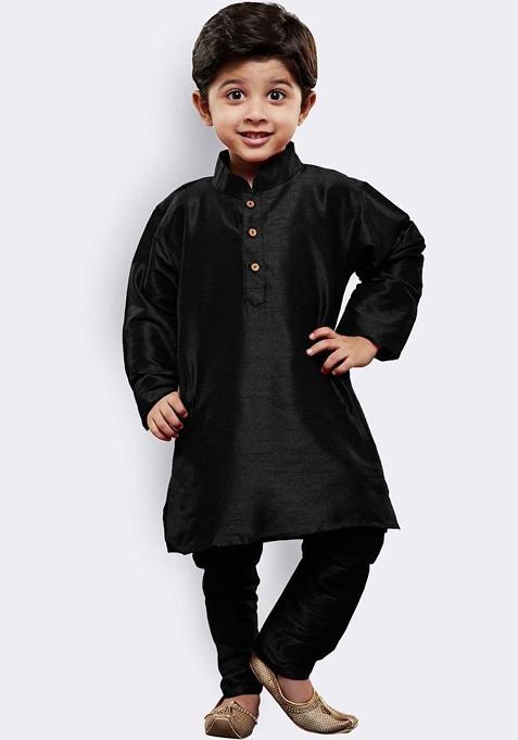 Boys Long Sleeves Dupion Silk Kurta With Pyjamas