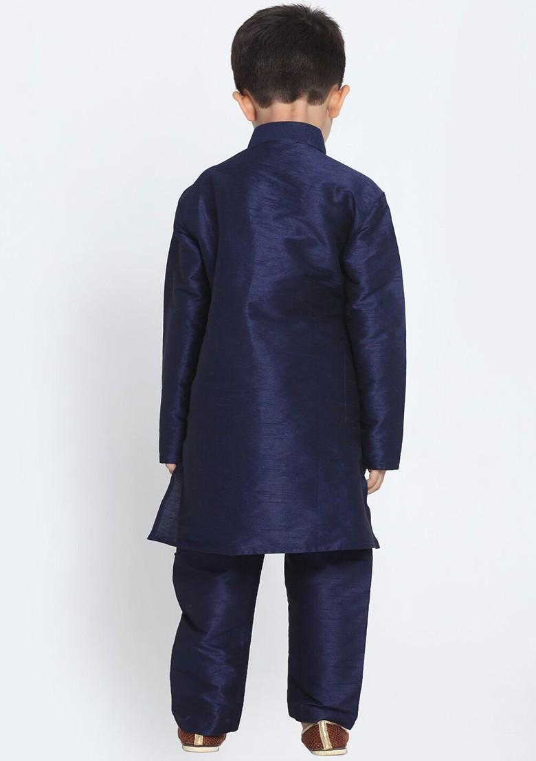 Boys Mandarin Collar Straight Kurta With Pyjama Set - Indya