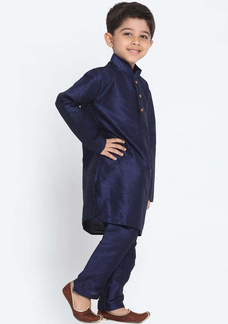 Boys Mandarin Collar Straight Kurta With Pyjama Set - Indya