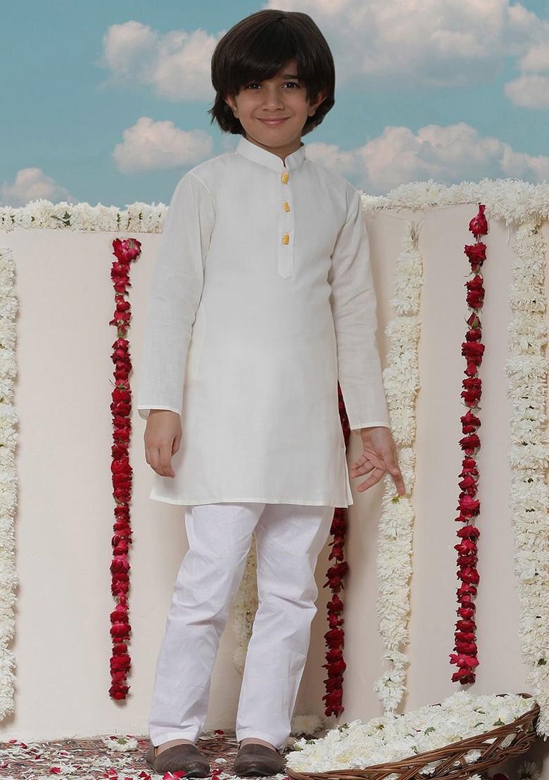 Boys Long Sleeves Kurta With Pyjamas - Indya