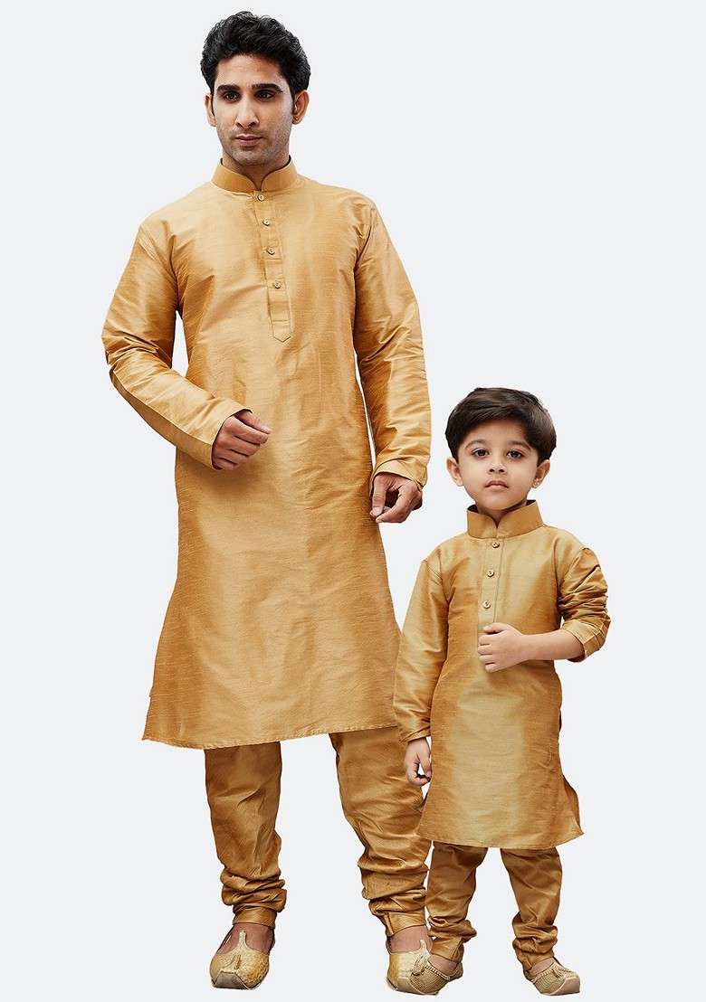 Boys Mandarin Collar Straight Kurta With Churidar - Indya
