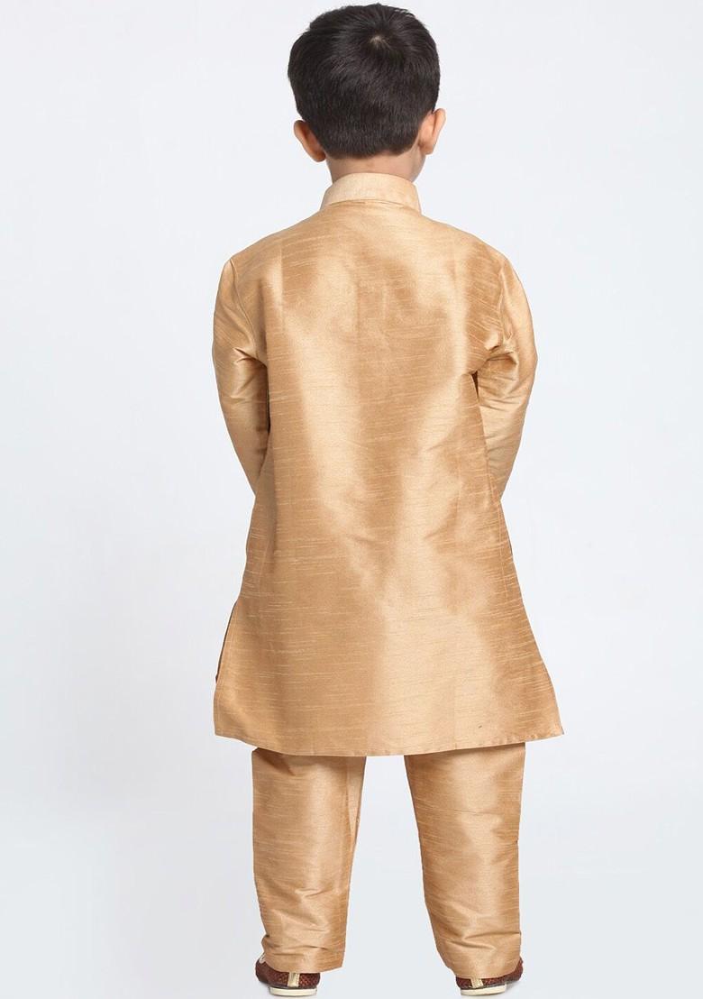 Boys Mandarin Collar Straight Kurta With Churidar - Indya