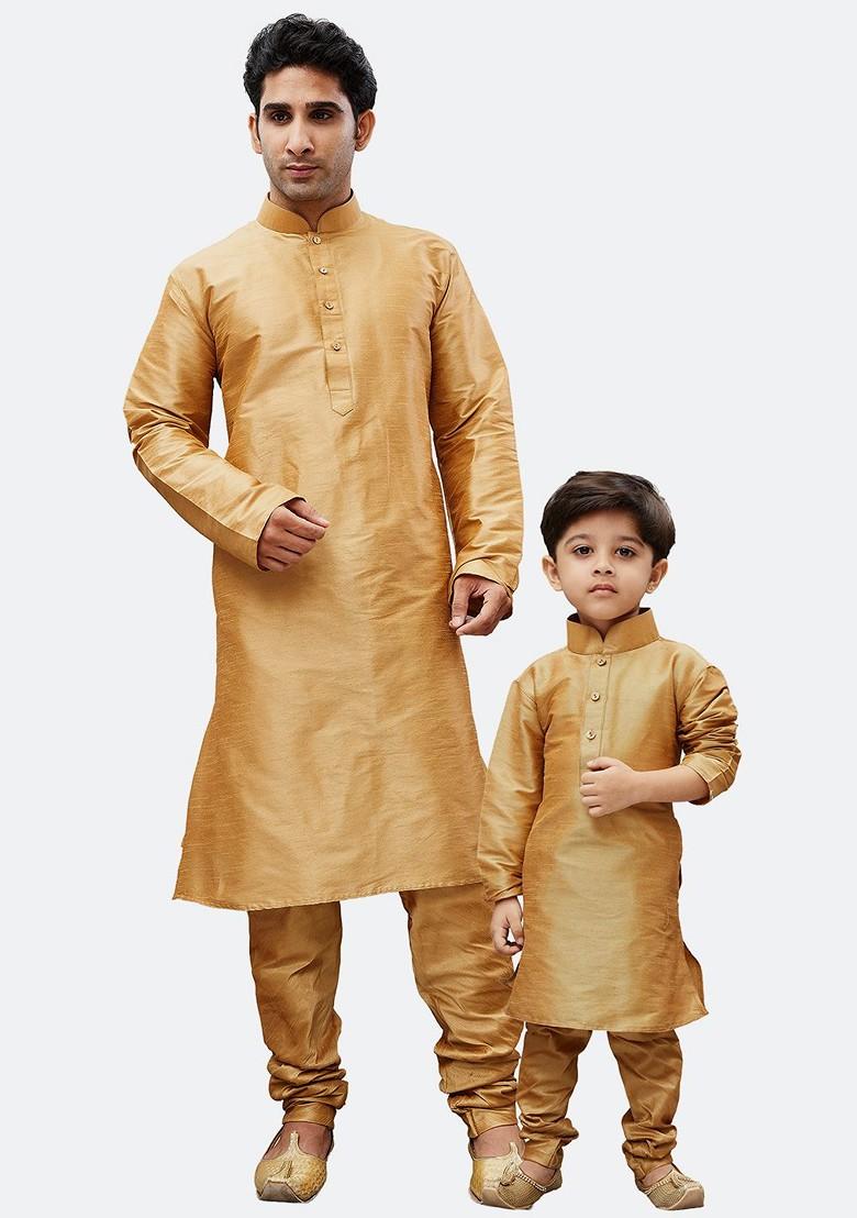 Boys Mandarin Collar Straight Kurta With Churidar - Indya