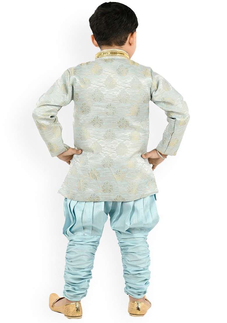 Boys Floral Printed Mandarin Collar Long Sleeves Kurta With Dhoti Pants - Indya