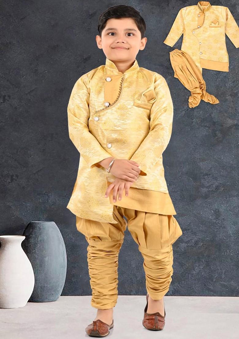 Boys Ethnic Motif Self Design Mandarin Collar Long Sleeves Kurta With Dhoti Pants - Indya