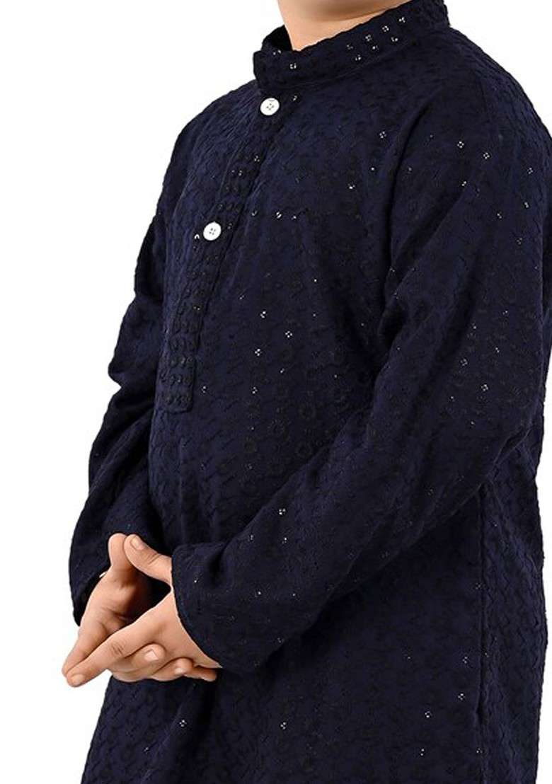 Boys Ethnic Motifs Regular Sequinned Straight Kurta With Trousers - Indya