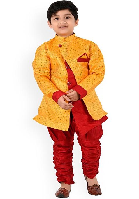 Boys Ethnic Motifs Printed A Line Kurta With Churidar — view on Indya