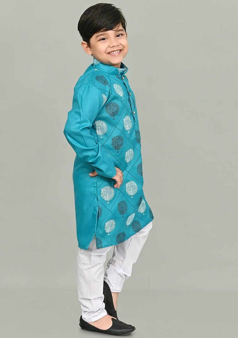 Boys Floral Printed Regular Straight Kurta With Pyjamas - Indya