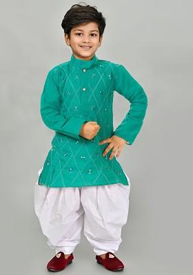 Boys Geometric Embroidered Regular Sequinned Kurta With Patiala
