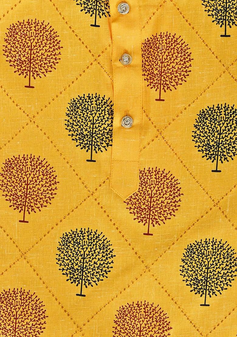 Boys Floral Printed Regular Straight Kurta With Pyjamas - Indya