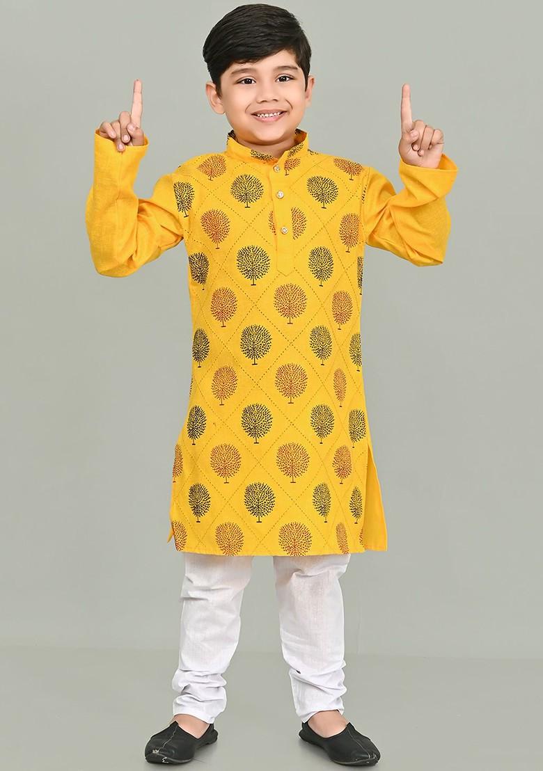 Boys Floral Printed Regular Straight Kurta With Pyjamas - Indya