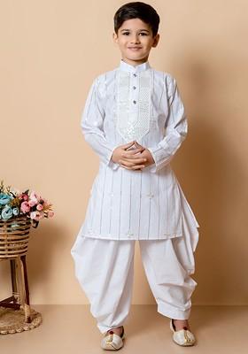 Boys Embroidered Sequinned Mandarin Collar Straight Kurta With Patiala