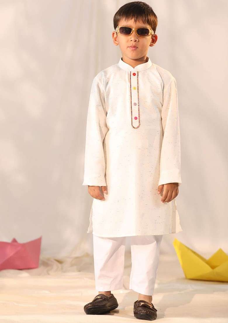 Boys Mandarin Collar Regular Straight Kurta With Pyjamas - Indya