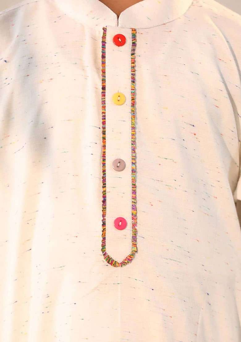 Boys Mandarin Collar Regular Straight Kurta With Pyjamas - Indya