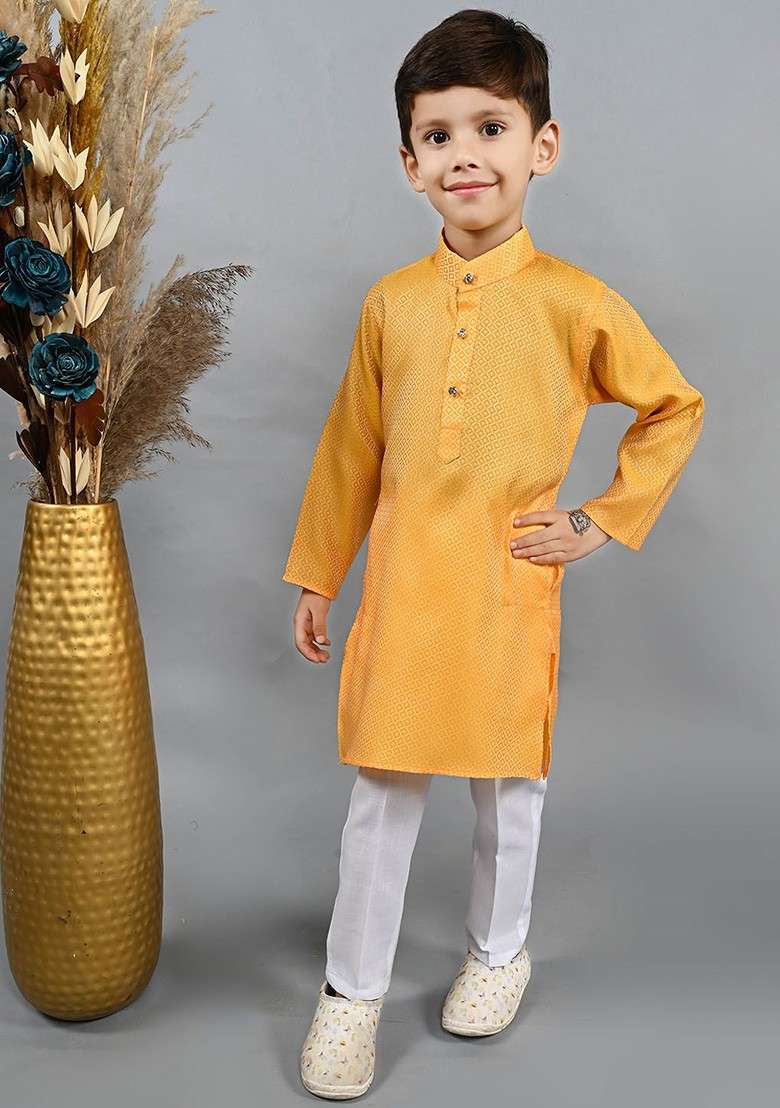 Boys Regular Thread Work Kurta With Pyjamas - Indya
