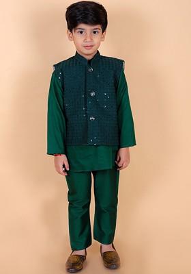 Boys Regular Sequinned Kurta With Pyjamas