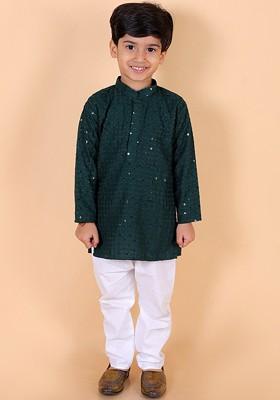 Boys Embroidered Regular Sequinned Pure Cotton Kurta With Pyjamas