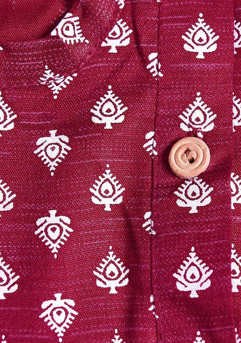 Boys Ethnic Motifs Printed Pure Cotton Kurta With Dhoti Pants - Indya