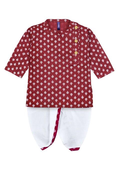 Boys Ethnic Motifs Printed Pure Cotton Kurta With Dhoti Pants — view on Indya