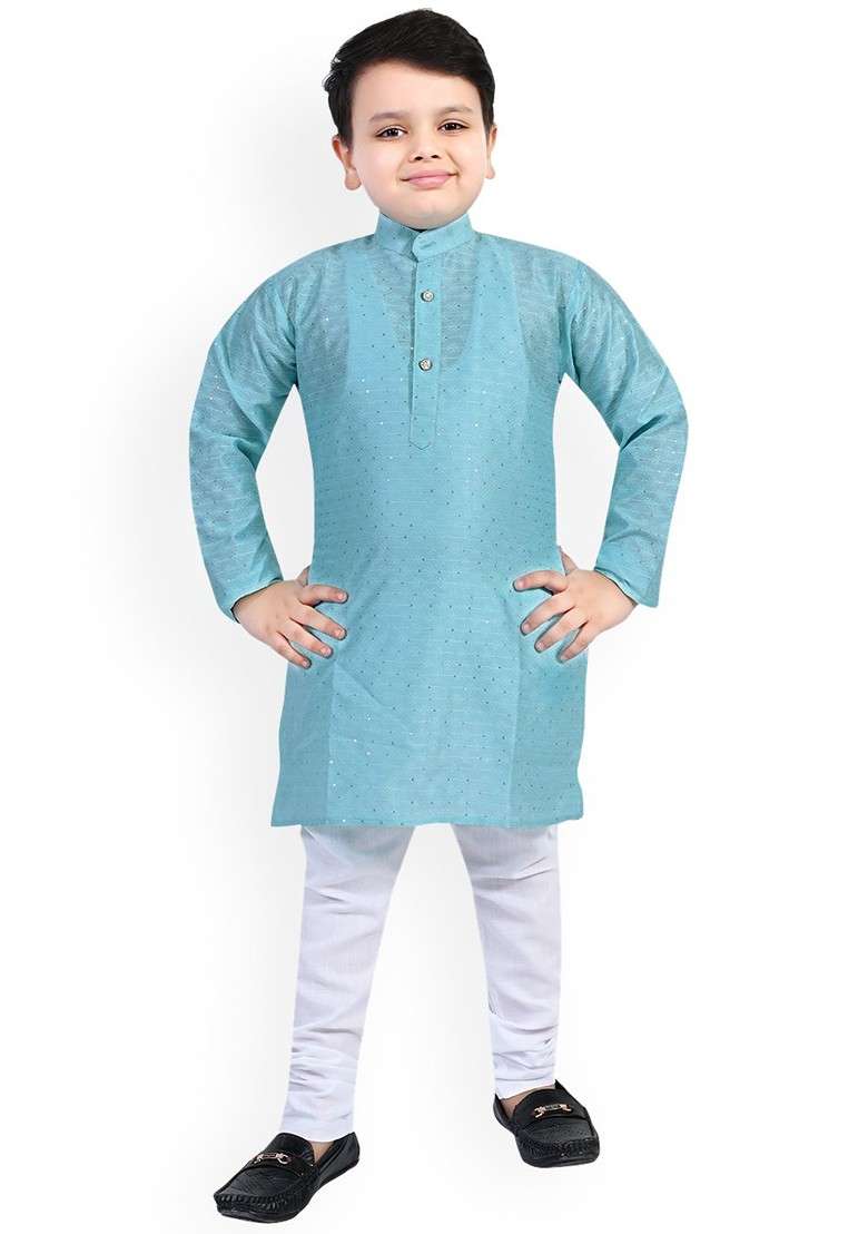 Boys Floral Embroidered Regular Sequinned Kurta With Pyjamas - Indya