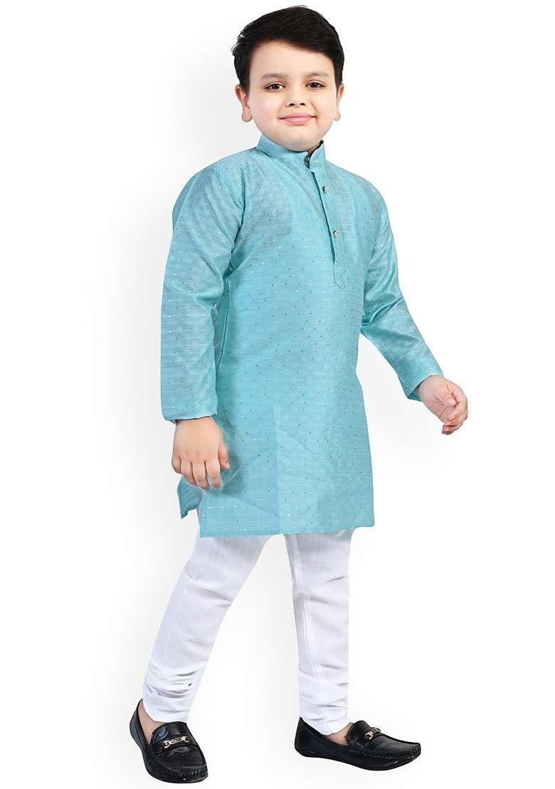 Boys Floral Embroidered Regular Sequinned Kurta With Pyjamas - Indya