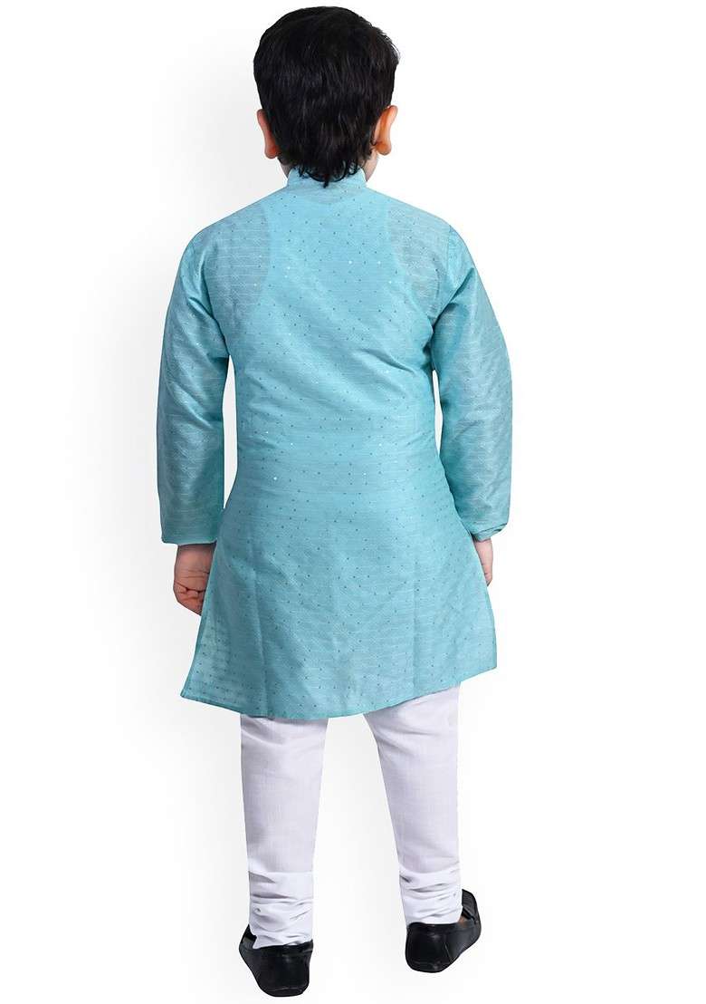 Boys Floral Embroidered Regular Sequinned Kurta With Pyjamas - Indya